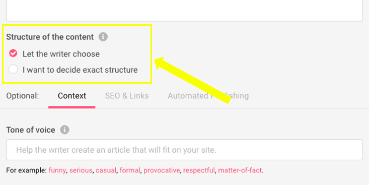 let the writer choose your content template