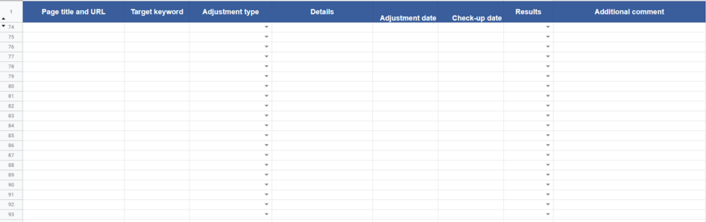 Simple spreadsheet format you can use to monitor and record your updates